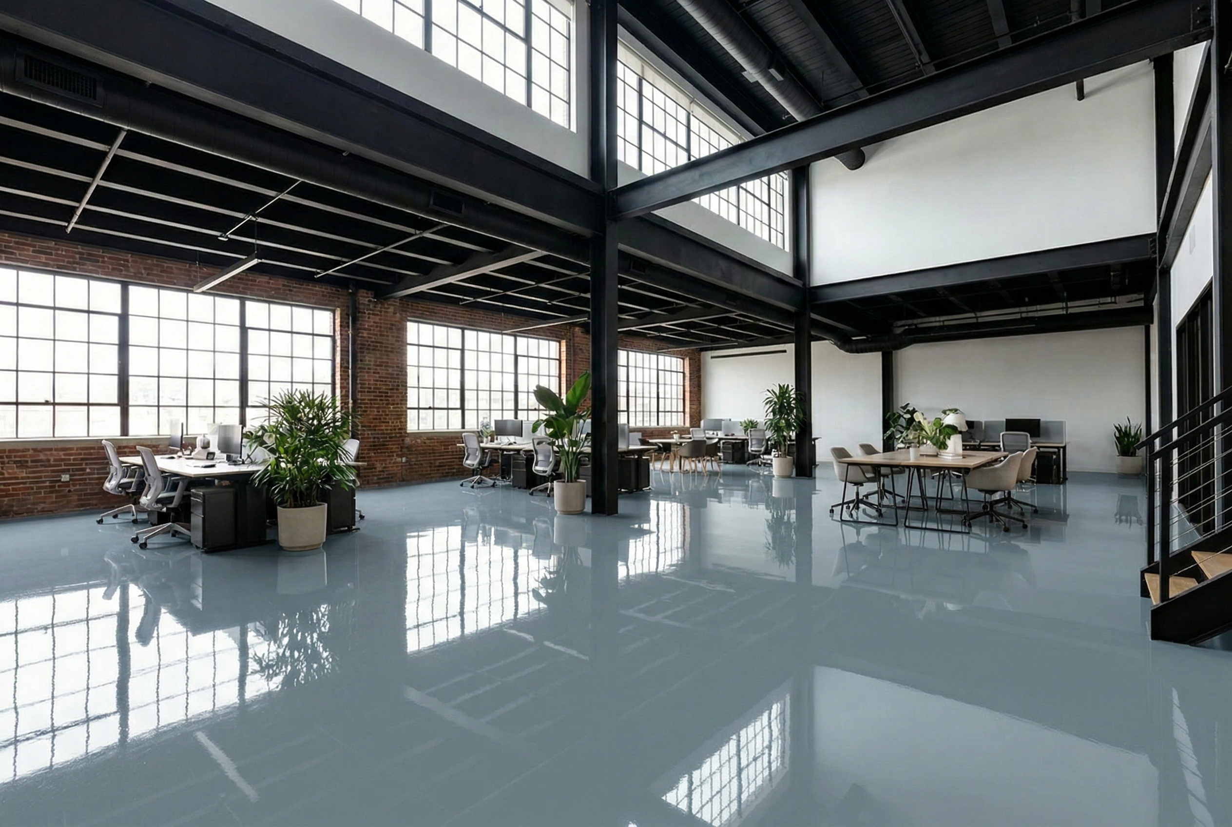 Commercial floor visualization with Penntek White Night Grey coating