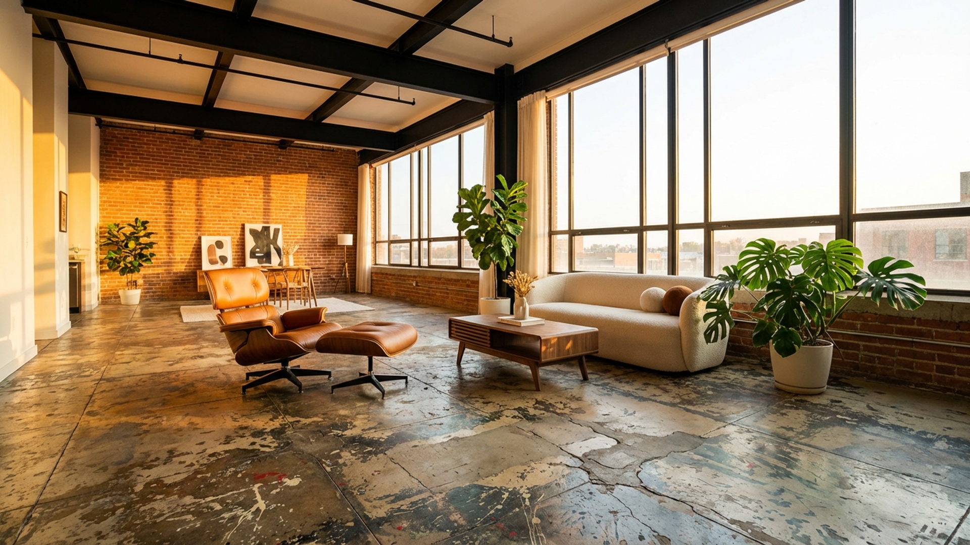 Before: Worn concrete floor in a garage with natural light.