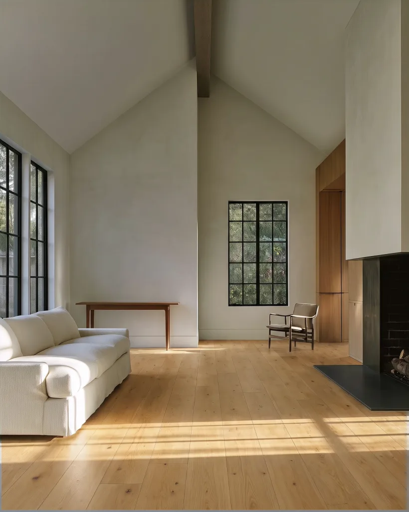 Warm oak flooring installed in a bright living room