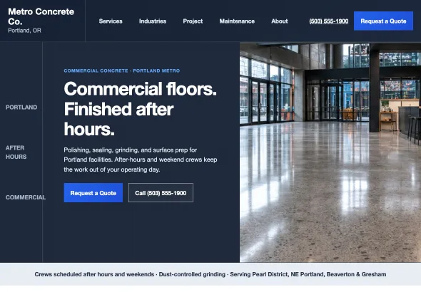 Live Metro Concrete Co. sample website
